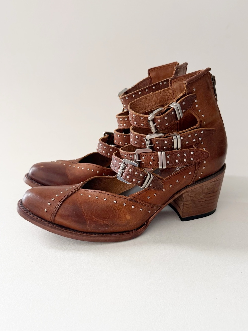 Freebird Felicity Boot 8 Cognac Brown Strap Buckle Western Bohemian Cowgirl Chic - Picture 6 of 14